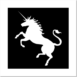 Scottish White Rearing Unicorn Silhouette Posters and Art